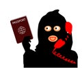 The swindler and the telephone receiver. Cartoon. Vector Royalty Free Stock Photo